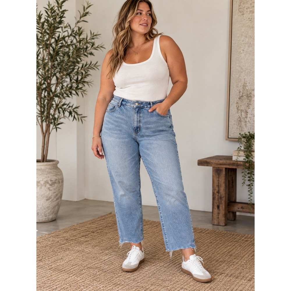Pilcro The Vintage Straight Jeans Cropped High Rise Light Wash Blue Size 18W